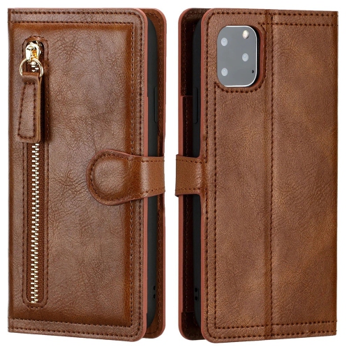 PIERO Leather Zipper Wallet Case Flip Card Holder Stand Phone Cover Premium Leather Flip Cover for iPhone 13 PRO -Brown