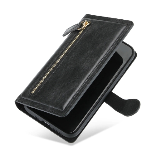Étui portefeuille cuir PIERO à fermeture à glissière porte-cartes à rabat étui pour téléphone rabat cuir haut de gamme pour iPhone 13 PRO MAX-Noir