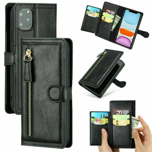 PIERO Leather Zipper Wallet Case Flip Card Holder Stand Phone Cover Premium Leather Flip Cover for iPhone 13 PRO -Black