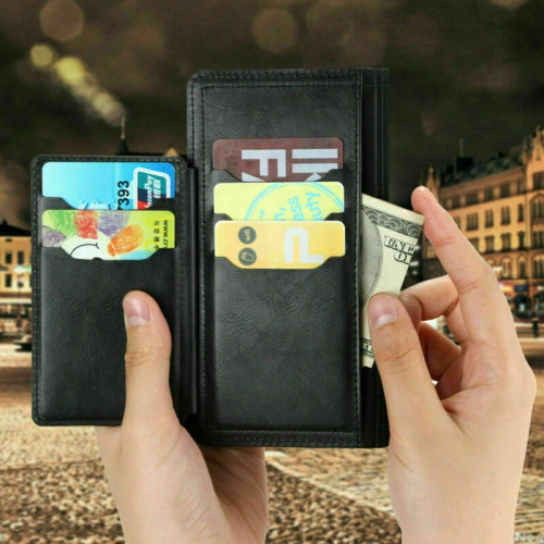 PIERO Leather Zipper Wallet Case Flip Card Holder Stand Phone Cover Premium Leather Flip Cover for iPhone 13 PRO -Black