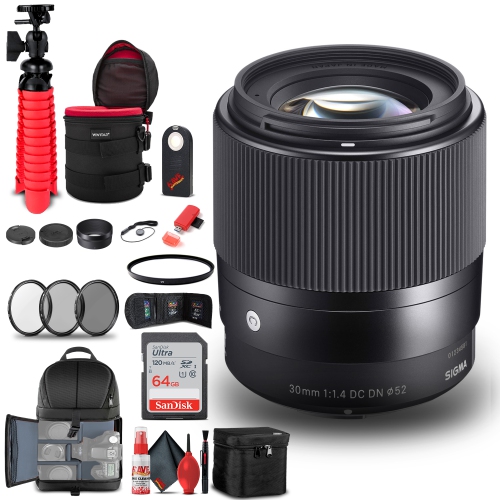 Sigma 30mm F1.4 Contemporary DC DN Lens for Sony E Mount Cameras with  Essential Photo and Travel Bundle