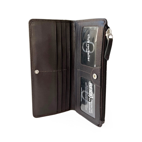 Club Rochelier Slim Ladies Clutch With Top Zipper Brown