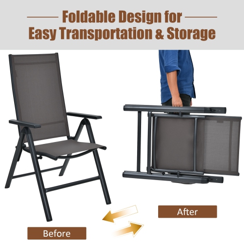 Topbuy 3PCS Patio Bistro Set Outdoor Dining Furniture Set w/2 Folding Chairs & Tempered Glass Table