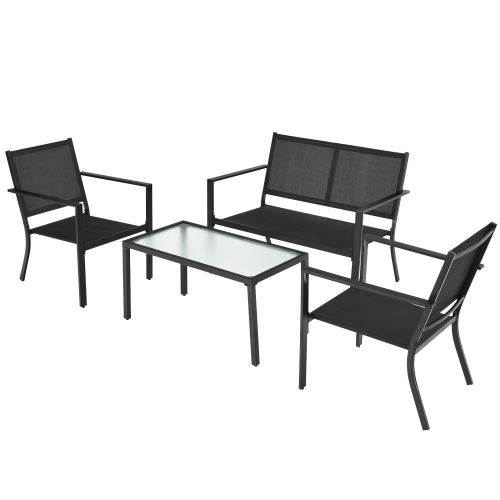 TOPBUY  Patiojoy 4 PCs Patio Furniture Set Outdoor Conversation Set W/glass Coffee Table Garden Bistro Set In Gray