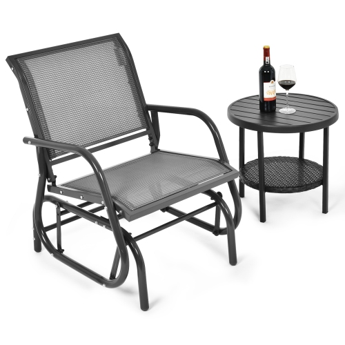 Topbuy Outdoor Single Glider Chair Rocking Seating Lounging Chair With Armrest Brown/Grey