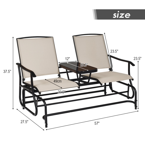 Chaise berçante extérieure double pour 2 personnes avec table centrale de PatioJoy