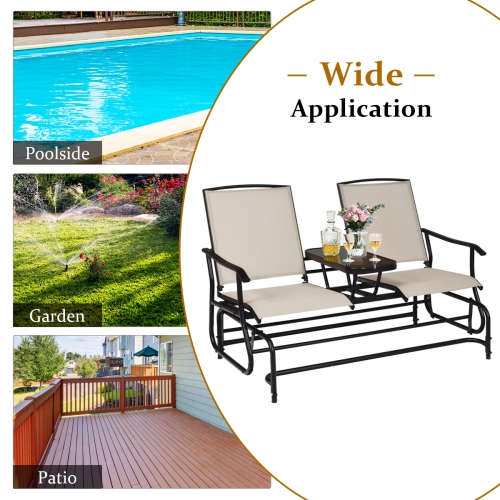 Chaise berçante extérieure double pour 2 personnes avec table centrale de PatioJoy