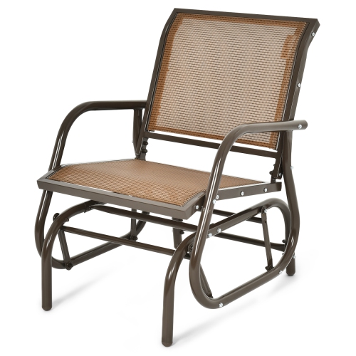 TOPBUY  Outdoor Single Glider Chair Rocking Seating Lounging Chair With Armrest In Brown