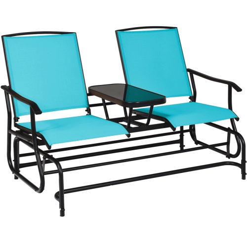 TOPBUY  Patiojoy Patio Loveseat Rocking 2 Person Outdoor Double Glider Chair With Center Table