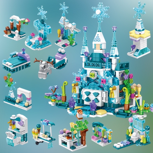 Princess frozen Castle Building Blocks 554pcs 25 in 1 Building Bricks Snowman Castle Crystal ice House Building Kit Stem Toys for +6 Boys and girls