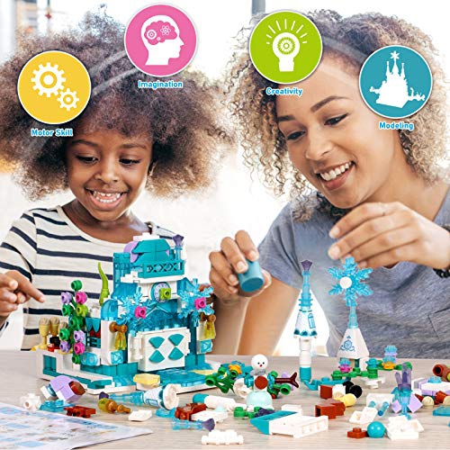 Princess frozen Castle Building Blocks 554pcs 25 in 1 Building Bricks Snowman Castle Crystal ice House Building Kit Stem Toys for +6 Boys and girls