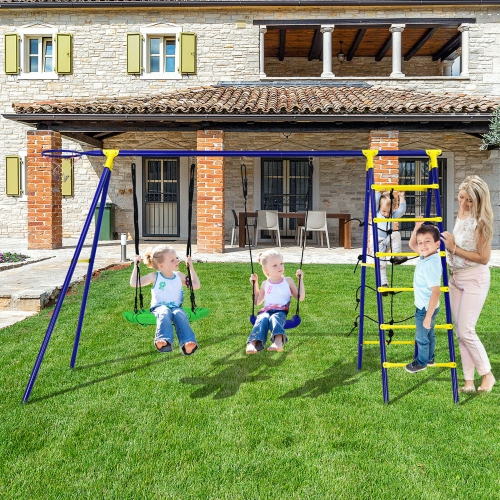 Gymax 5-In-1 Outdoor Kids Swing Set W/ Heavy Duty Swing Frame & Ground Stakes Backyard