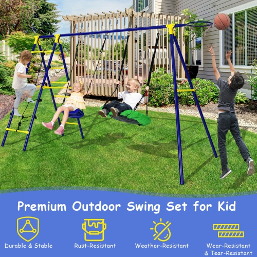 Gymax 5-In-1 Outdoor Kids Swing Set W/ Heavy Duty Swing Frame & Ground Stakes Backyard