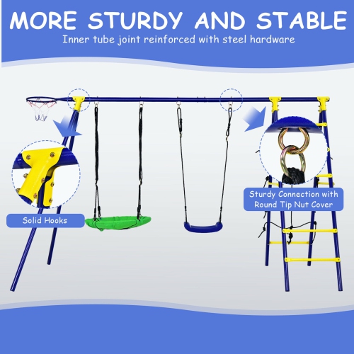 Gymax 5-In-1 Outdoor Kids Swing Set W/ Heavy Duty Swing Frame & Ground Stakes Backyard