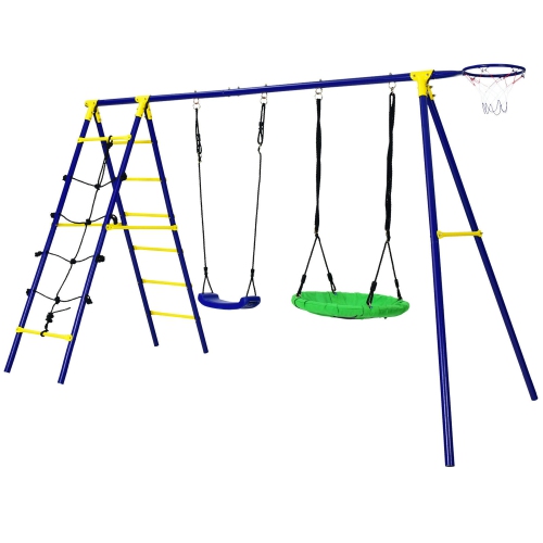 Gymax 5-In-1 Outdoor Kids Swing Set W/ Heavy Duty Swing Frame & Ground Stakes Backyard