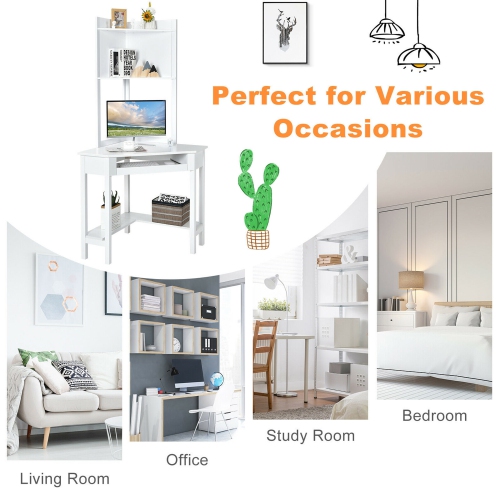 Gymax Corner Computer Desk Triangle Study Desk w/ Hutch & Keyboard Tray