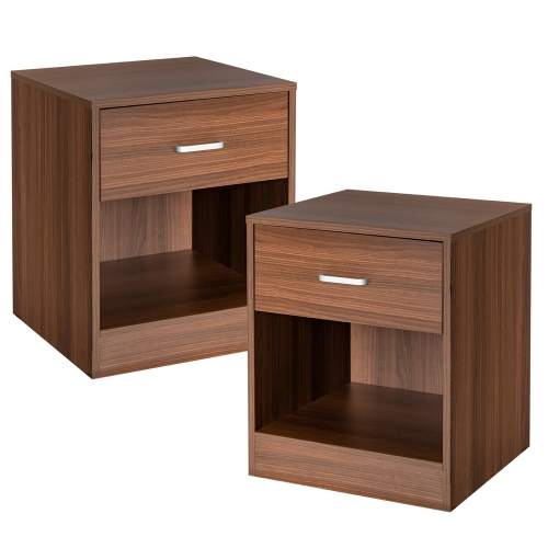 Gymax Set of 2 Nightstand End Side Table Storage Cabinet w/ Drawer Home Office