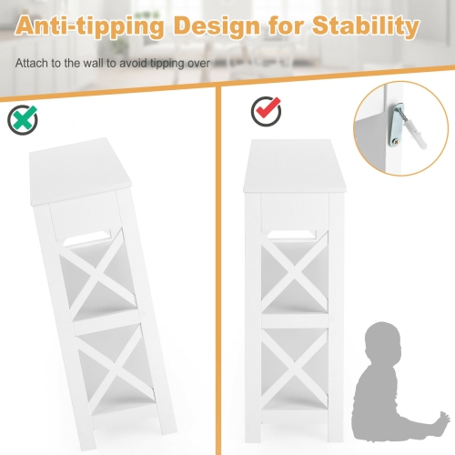 Gymax 3-Tier Console Table X-Design Sofa Entryway Table with Drawer & Shelves White