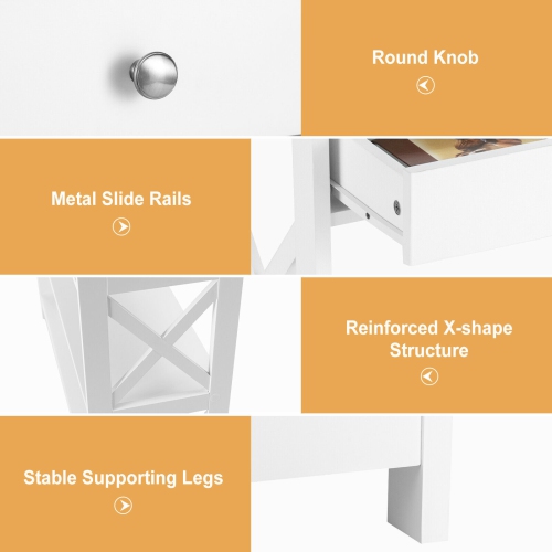 Gymax 3-Tier Console Table X-Design Sofa Entryway Table with Drawer & Shelves White