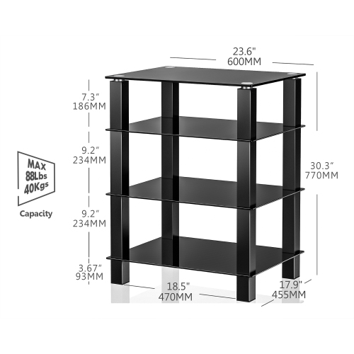 FITUEYES Stereo Stand Media Component Stand Audio Cabinet AV Shelf for TV / Xbox One/ PS4 with 4 Tier