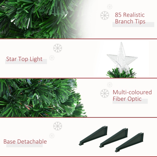 HOMCOM 2.5FT Prelit Artificial Tabletop Christmas Tree with Fiber Optics Holiday Home Xmas Decoration for Table and Desk Green