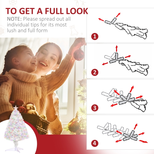 HOMCOM 2.5FT Prelit Artificial Tabletop Christmas Tree with Fiber Optics Holiday Home Xmas Decoration for Table and Desk White