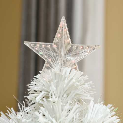 HOMCOM 2.5FT Prelit Artificial Tabletop Christmas Tree with Fiber Optics Holiday Home Xmas Decoration for Table and Desk White