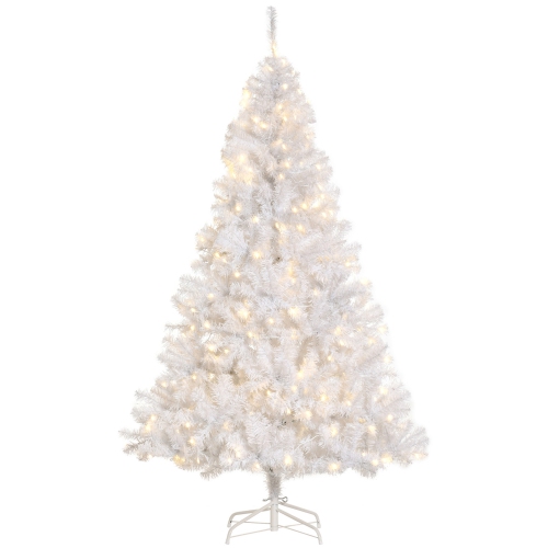 HOMCOM 6FT Prelit Artificial Christmas Tree Warm White LED Light Holiday Home Xmas Decoration with Automatic Open, White