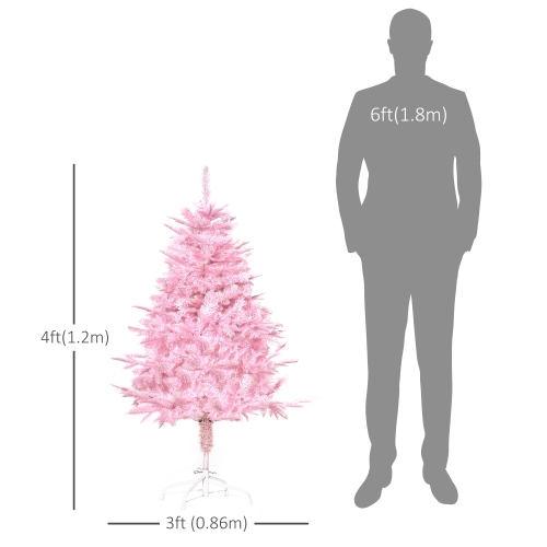 HOMCOM 4FT Artificial Christmas Tree Holiday Xmas Tree Decoration with Automatic Open for Home Party, Pink