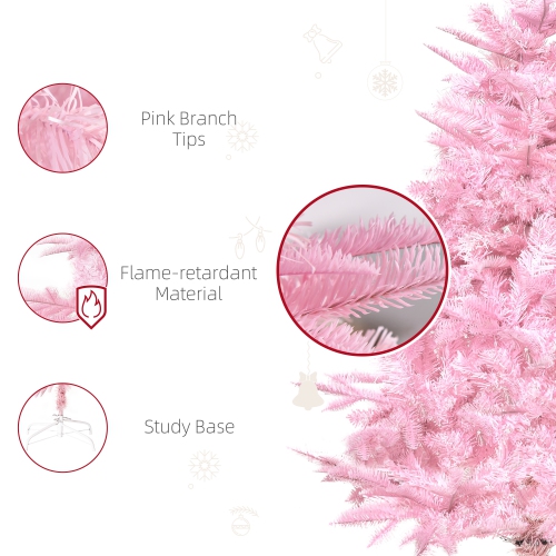 HOMCOM 4FT Artificial Christmas Tree Holiday Xmas Tree Decoration with Automatic Open for Home Party, Pink