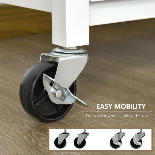 HOMCOM Kitchen Cart, Utility Trolley, Small Kitchen Island with Storage Drawer & Side Hooks for Dining Room, White