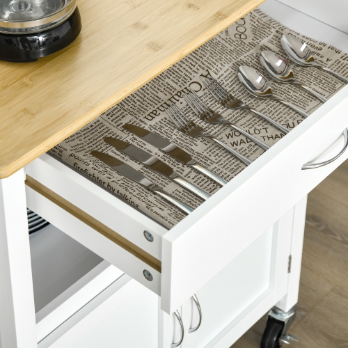 HOMCOM Kitchen Cart, Utility Trolley, Small Kitchen Island with Storage Drawer & Side Hooks for Dining Room, White