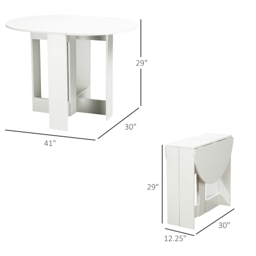 HOMCOM Folding Dining Table, 41" Drop Leaf Table for Small Spaces, Oval Foldable Table for Kitchen, Dining Room, White