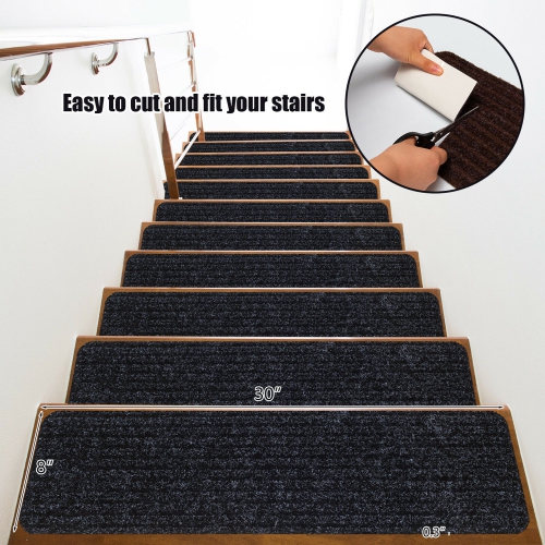 Gymax 15 PCS Slip-resistant Stair Mats 30'' x 8'' Non-Slip Stair Treads Carpet