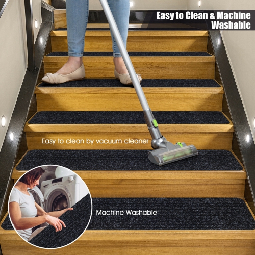 Gymax 15 PCS Slip-resistant Stair Mats 30'' x 8'' Non-Slip Stair Treads Carpet