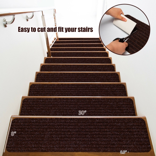 Gymax 15 PCS Slip-resistant Stair Mats 30'' x 8'' Non-Slip Stair Treads Carpet