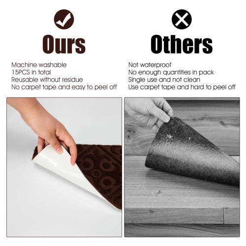 Gymax 15PCS Non-Slip Carpet Stair Treads 30'' x 8'' Mats Indoor for Wooden Steps