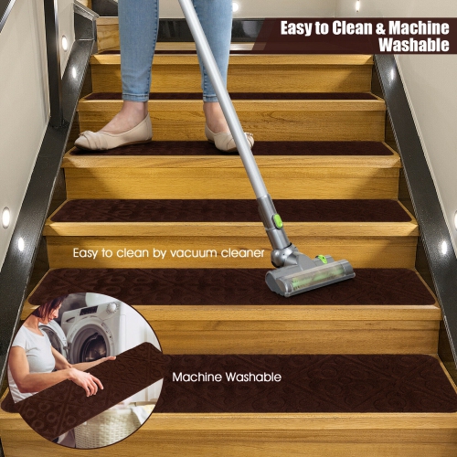 Gymax 15PCS Non-Slip Carpet Stair Treads 30'' x 8'' Mats Indoor for Wooden Steps