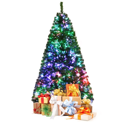 GYMAX  6 Ft Pre-Lit Artificial Christmas Tree Fiber Optic Xmas Tree Holiday Decor