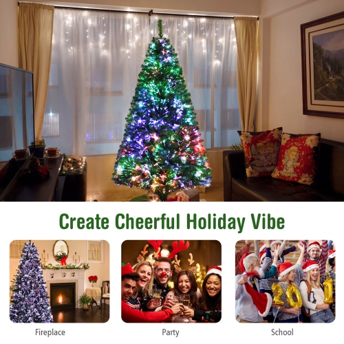 Gymax 6 FT Pre-lit Artificial Christmas Tree Fiber Optic Xmas Tree Holiday Decor