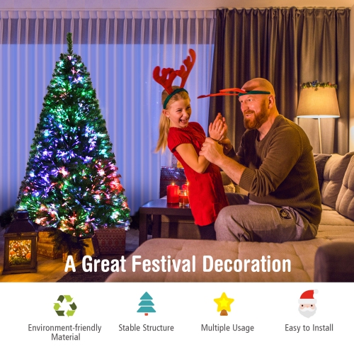 Gymax 6 FT Pre-lit Artificial Christmas Tree Fiber Optic Xmas Tree Holiday Decor