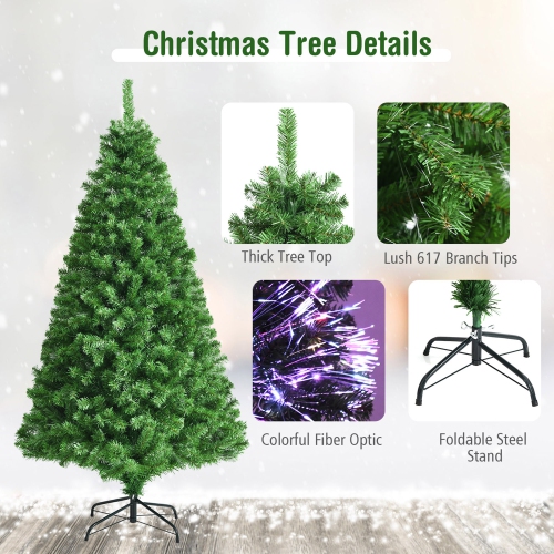 Gymax 6 FT Pre-lit Artificial Christmas Tree Fiber Optic Xmas Tree Holiday Decor