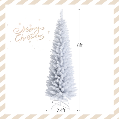 Gymax 6 FT Artificial Pencil White Christmas Tree Leafy Unlit Slim Xmas Tree