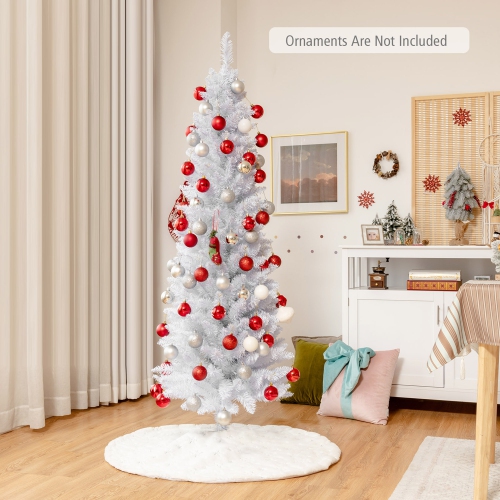 Gymax 6 FT Artificial Pencil White Christmas Tree Leafy Unlit Slim Xmas Tree
