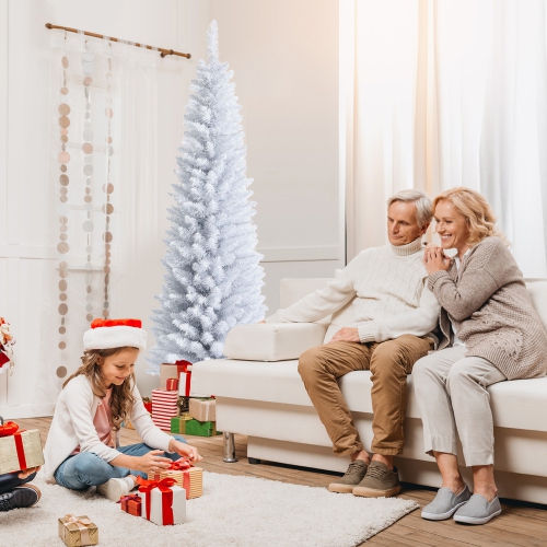 Gymax 6 FT Artificial Pencil White Christmas Tree Leafy Unlit Slim Xmas Tree
