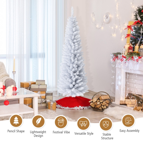 Gymax 6 FT Artificial Pencil White Christmas Tree Leafy Unlit Slim Xmas Tree