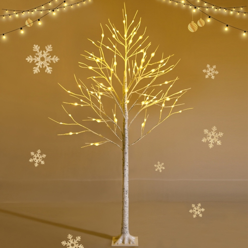 GYMAX  6 Ft Pre-Lit Birch Tree Artificial Twig Birch Tree Christmas Decor In White