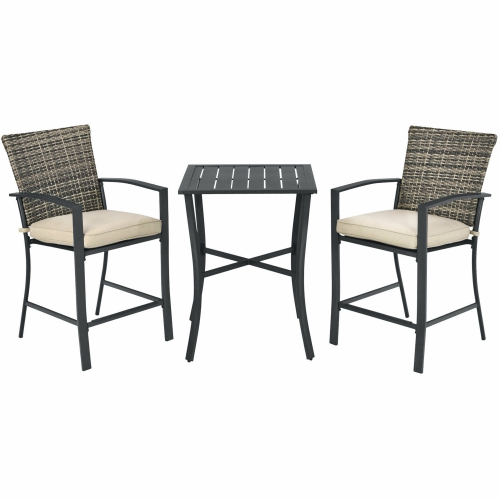 Gymax 3PCS Patio Metal Bar Set Outdoor Conversation Furniture Set w/ Cushions