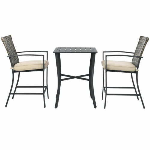 Gymax 3PCS Patio Metal Bar Set Outdoor Conversation Furniture Set w/ Cushions