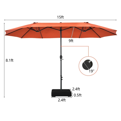 Gymax 15 ft Double-Sided Patio Umbrella Market Twin Umbrella w/ Enhanced Base